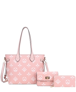 Fashion Faux Leather 3 in 1 Handbag Set DH-8091S PINK